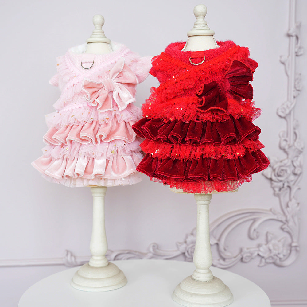 Velvet Tulle Pet Dress with Bow