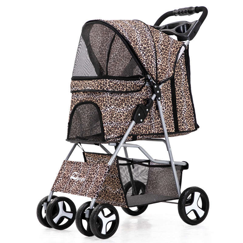 Luxury Foldable Pet Stroller – Breathable & Travel-Friendly Leopard