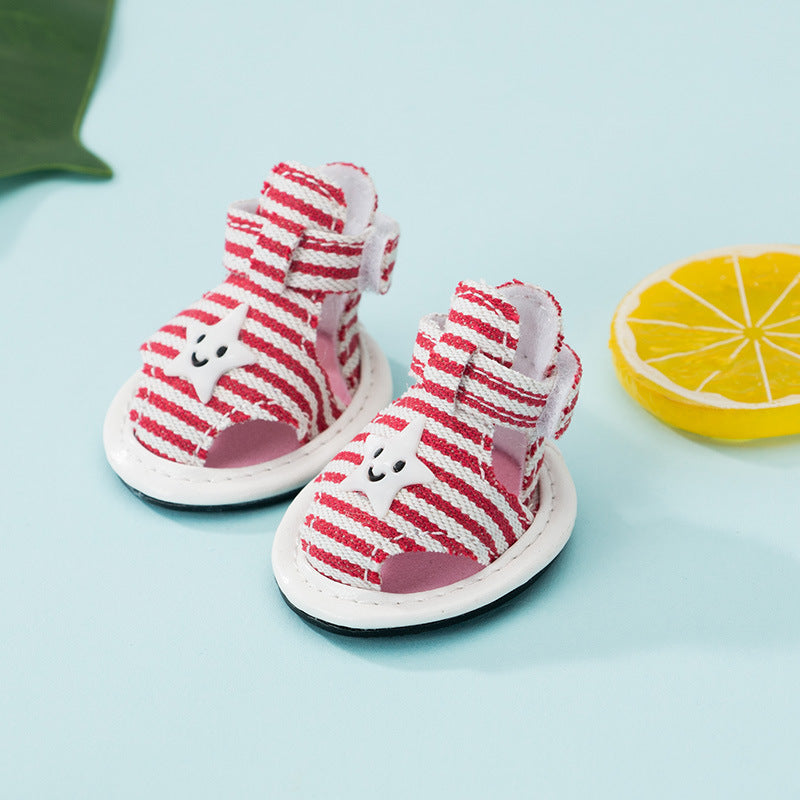 Striped Dog Sandals Anti-Slip Soft Puppy Shoes Adjustable Velcro Breathable Pet Footwear for Small Dogs