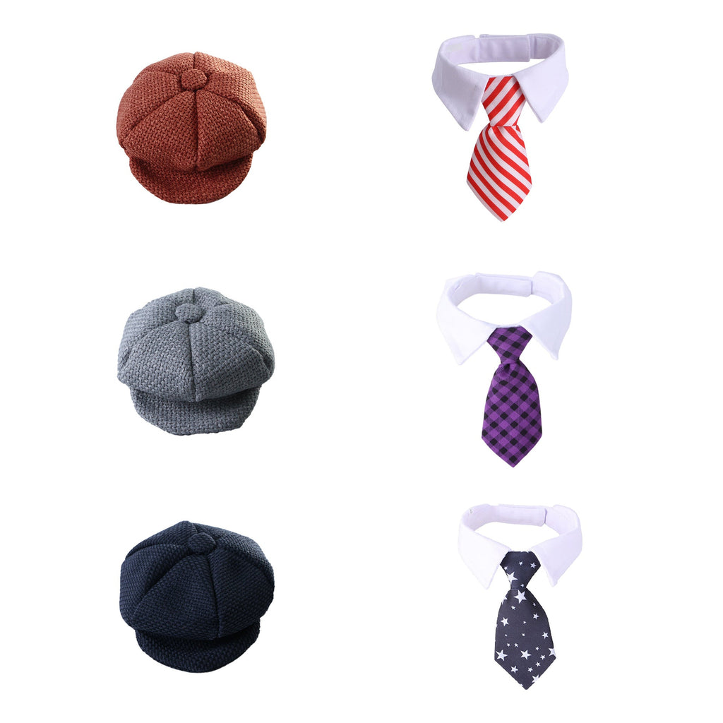 Vintage Flat Cap & Tie Set for Dogs and Cats Gentleman Pet Costume Accessories