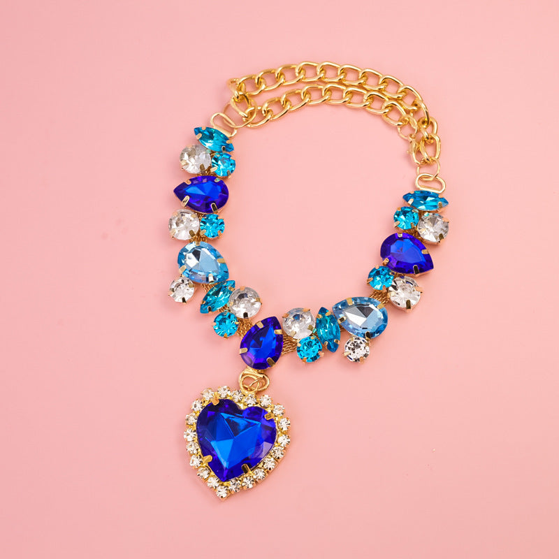 Luxury Heart Crystal Pet Necklace Dog Accessories Royal Blue Heart