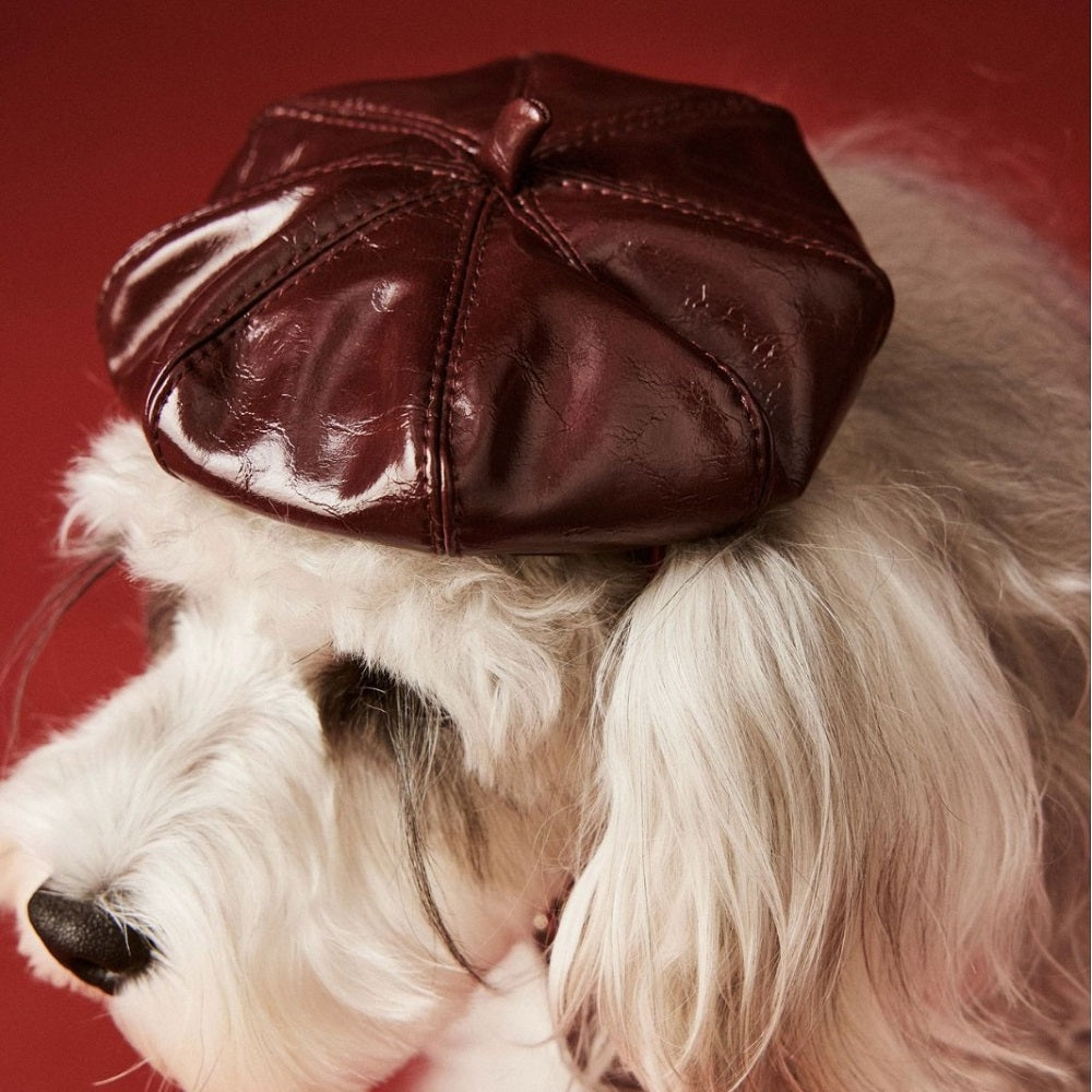 Leather Beret Pet Dress with Hat
