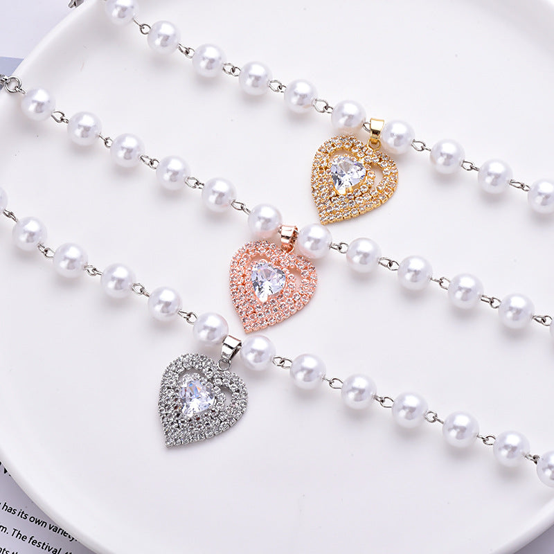 Pearl Heart Pet Necklace Dog Accessories