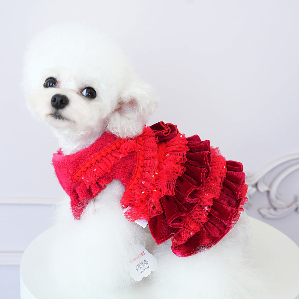 Velvet Tulle Pet Dress with Bow