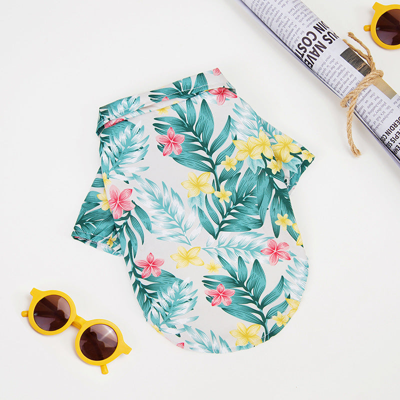 Hawaiian Pet Beach Shirt – Tropical Print Summer Outfit White