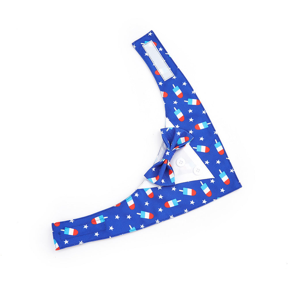 Patriotic Popsicle Dog Tuxedo Bandana Collar – 4th of July Bow Tie Pet Bib Scarf USA