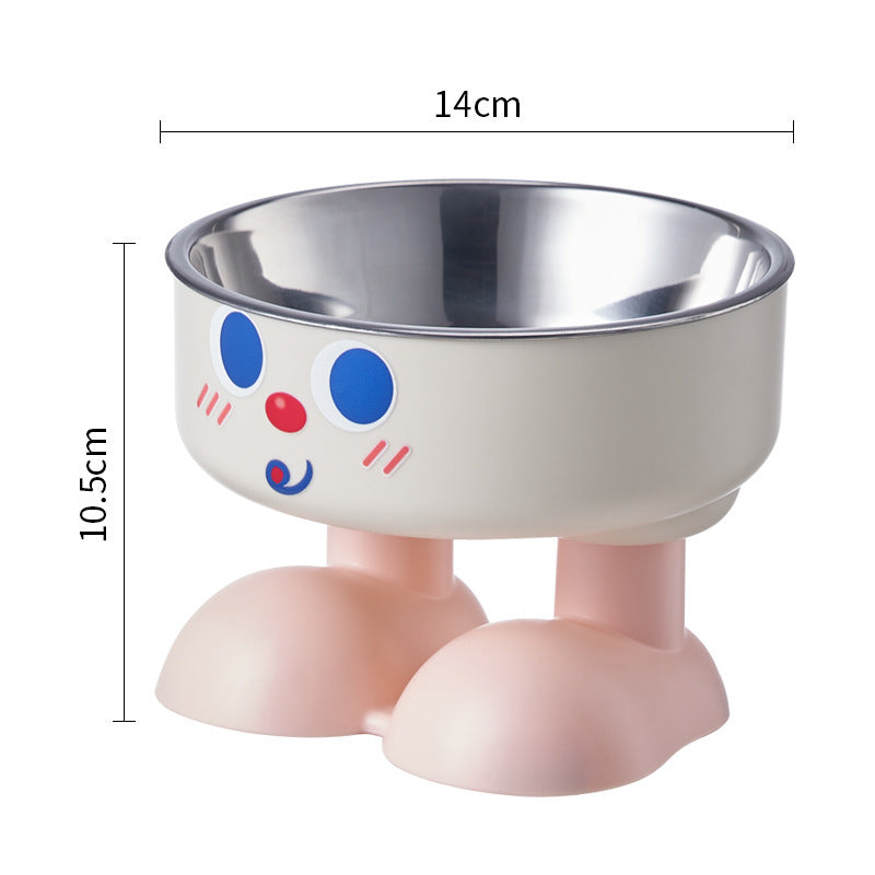 Cute Face Elevated Pet Bowl (Stainless Steel Insert) – Blue / Pink