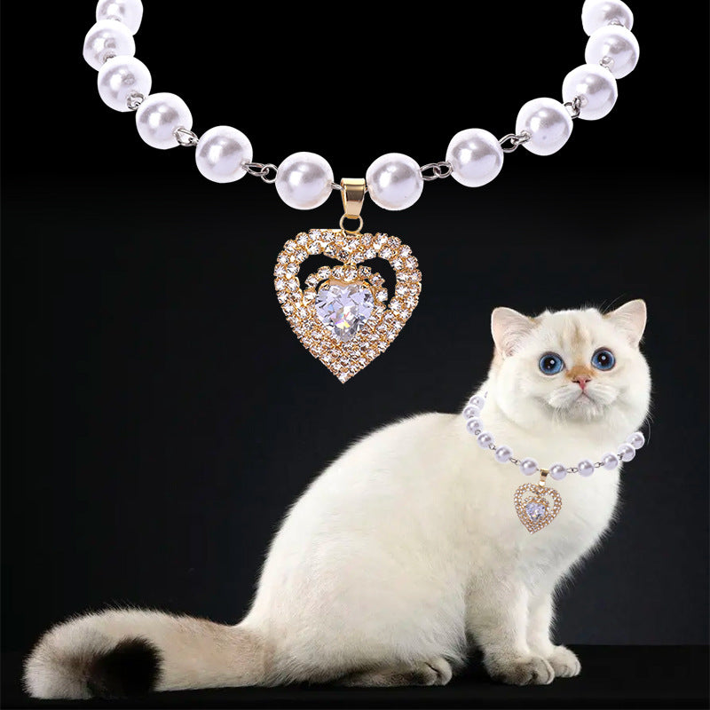 Pearl Heart Pet Necklace Dog Accessories