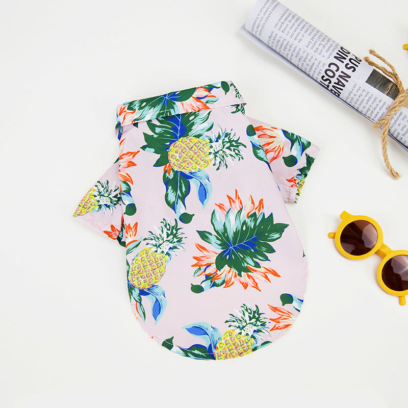Hawaiian Pet Beach Shirt – Tropical Print Summer Outfit Pink