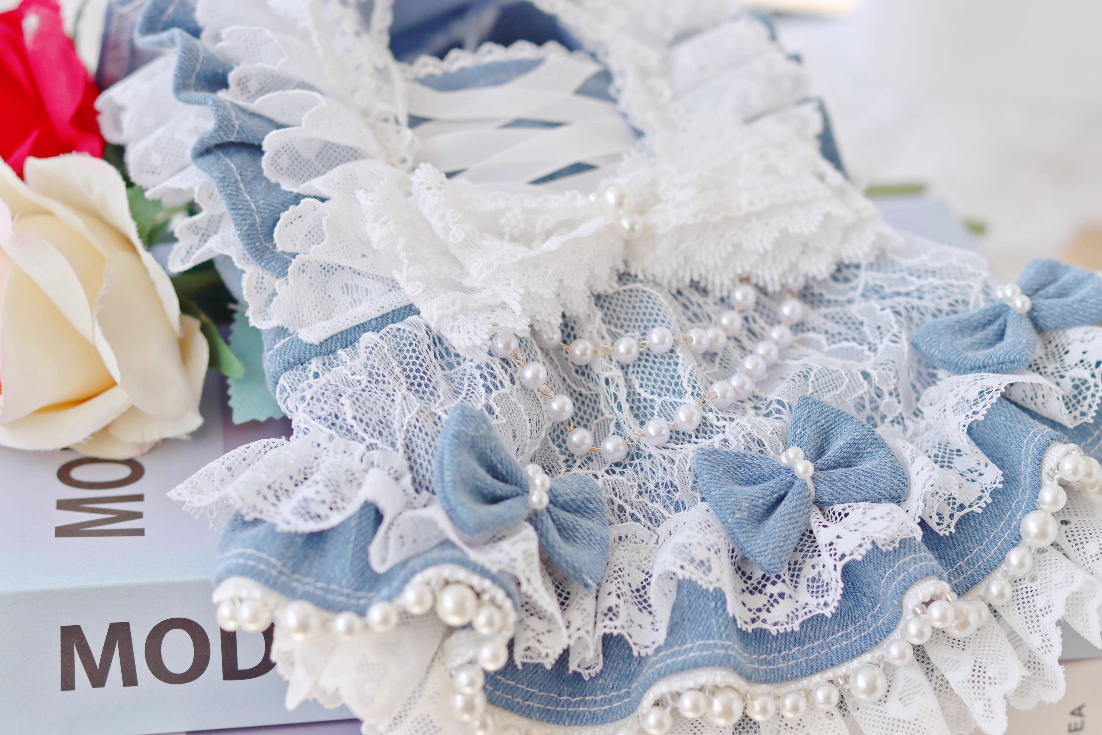 Blue Lace Pearl Pet Dress