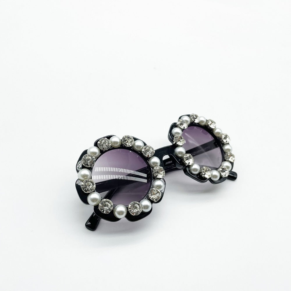 Pearl Rhinestone Flower Pet Sunglasses – Luxury Fashion Dog Glasses
