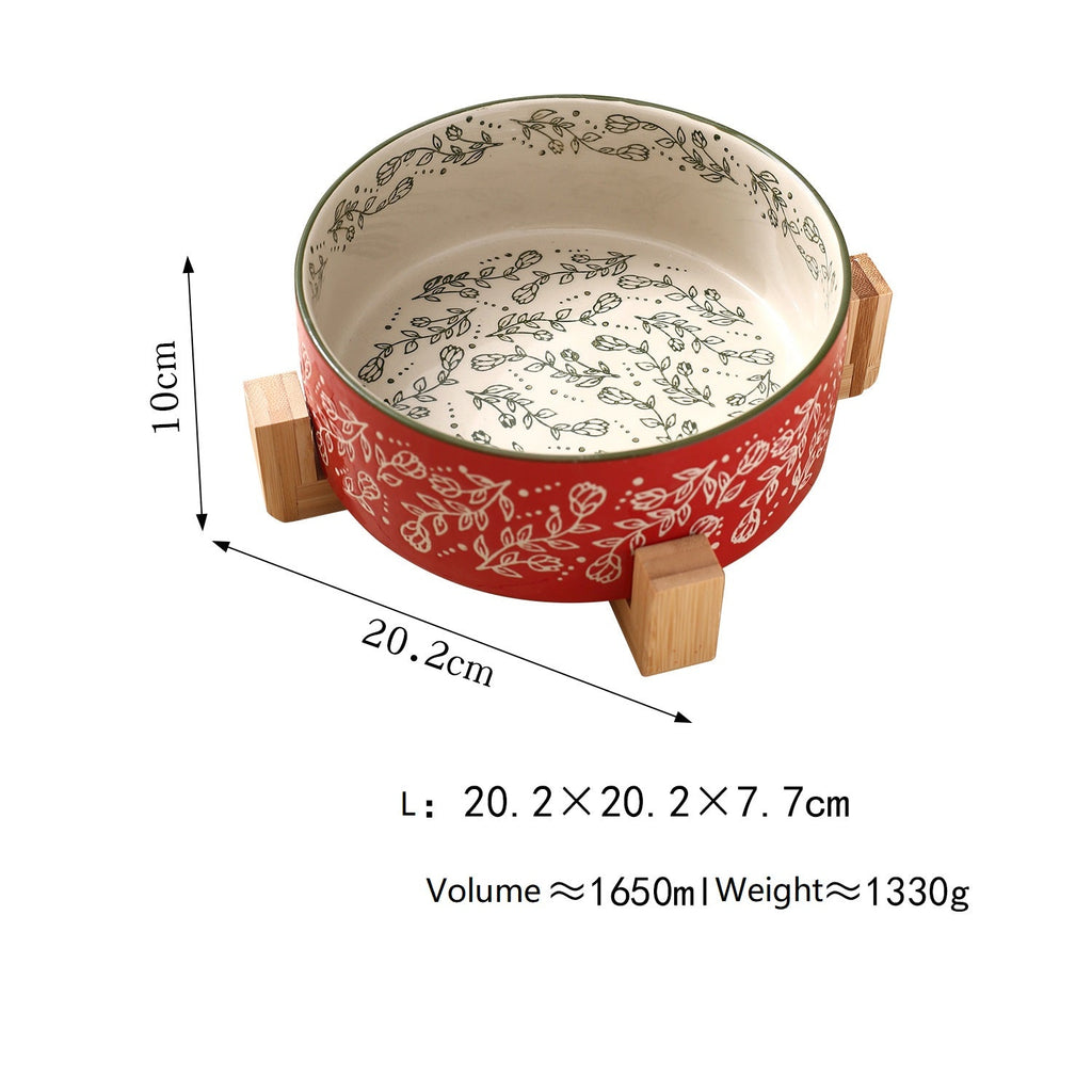 Pet Ceramic Bowl With Stand Garden Pattern