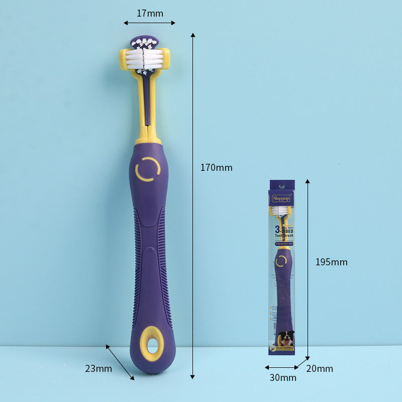 Three-Sided Pet Toothbrush for Dogs and Cats Purple One Size