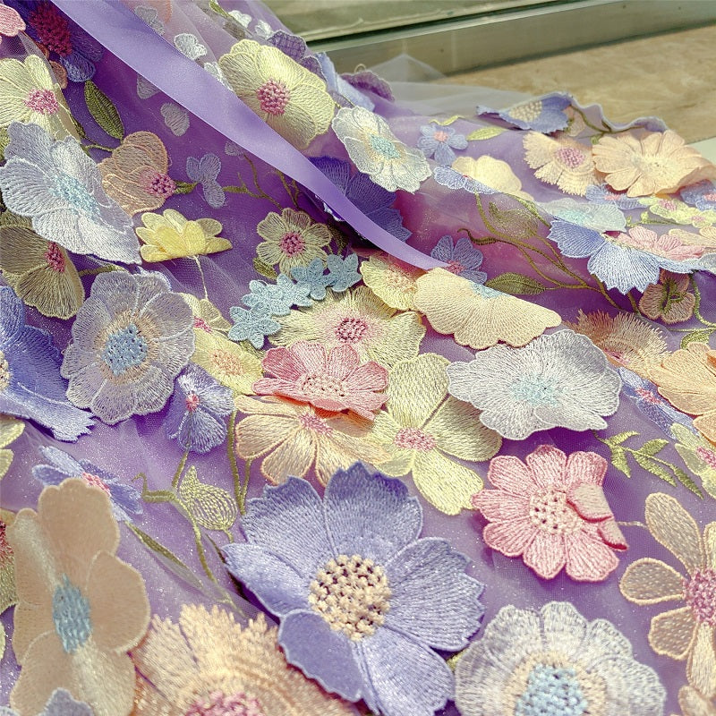 Luxury Lavender Floral Princess Dog Dress with Train – Light Purple Elegant Couture Pet Gown for Weddings & Photoshoots