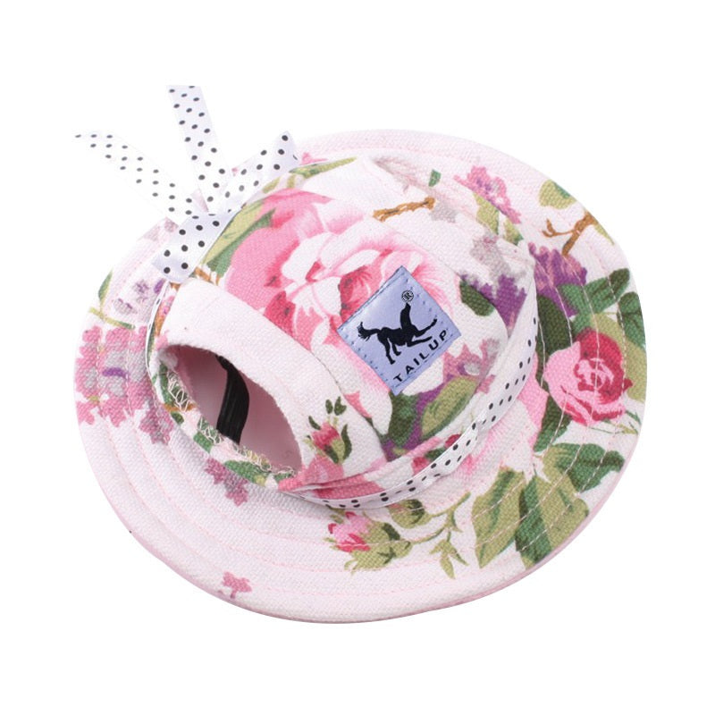 Colorful Mesh Breathable Pet Sun Hat with Ear Holes Pink Floral S