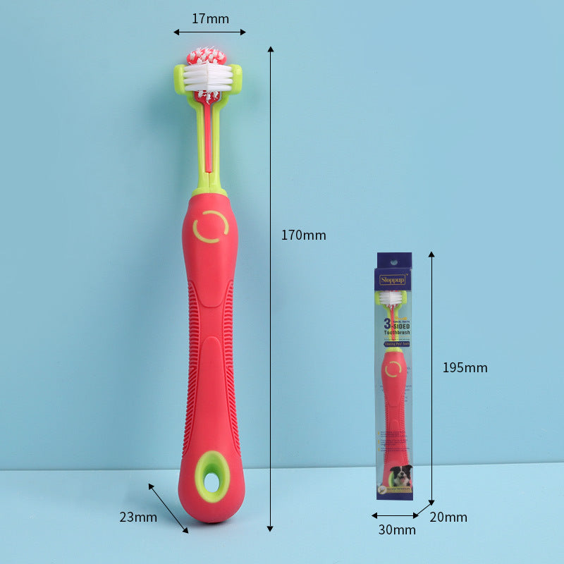 Three-Sided Pet Toothbrush for Dogs and Cats Pink One Size