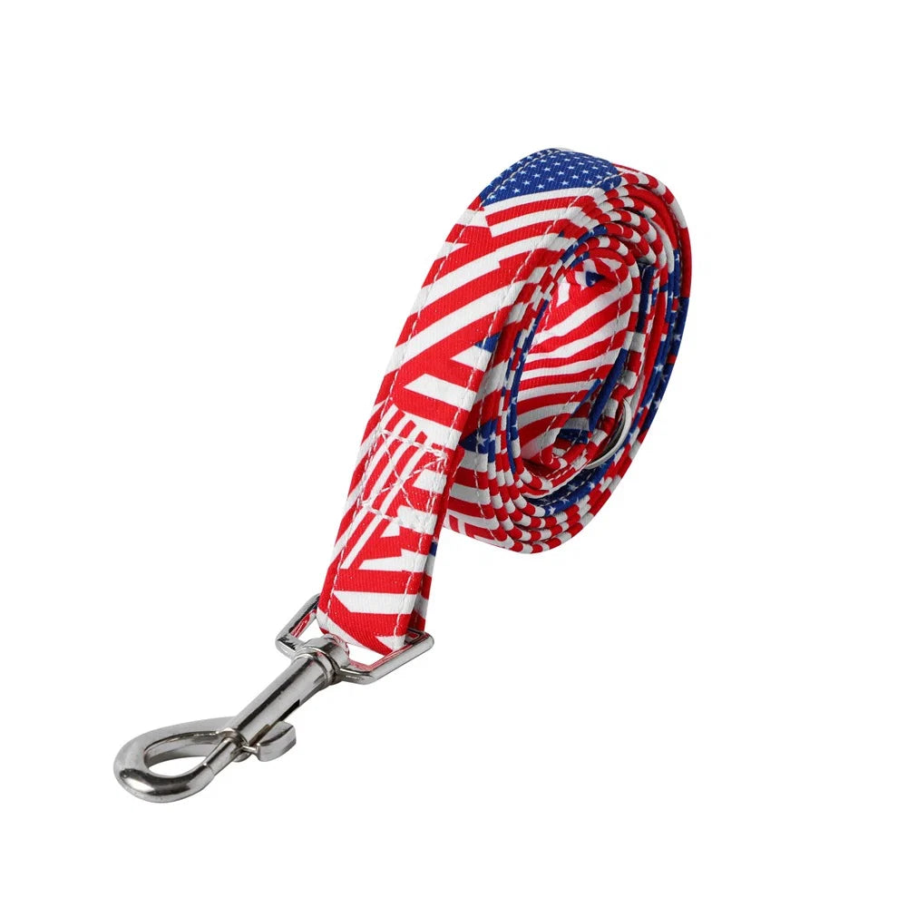 Patriotic USA Flag Dog Collar Set with Bow Tie & Leash – Adjustable Red White Blue Pet Collar for Independence Day