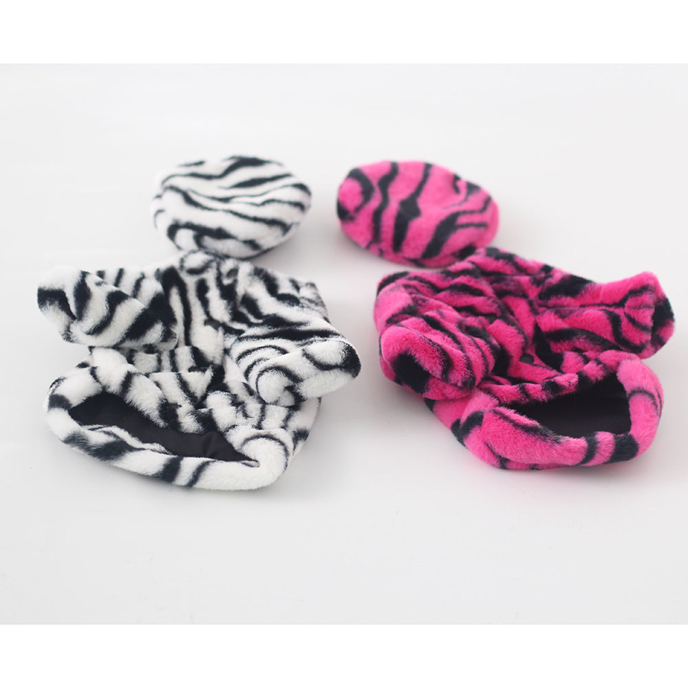 Pet Faux Fur Coat Plush Outfit with Hat Zebra Print