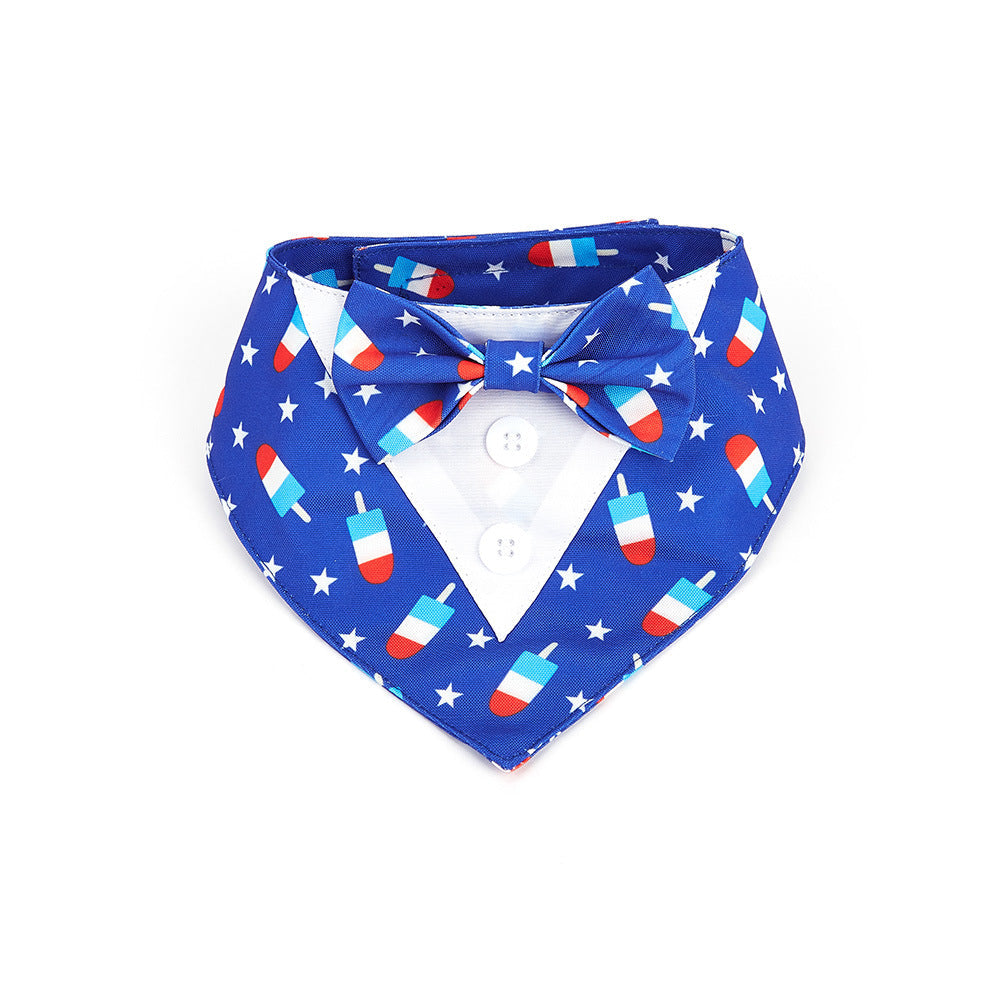 Patriotic Popsicle Dog Tuxedo Bandana Collar – 4th of July Bow Tie Pet Bib Scarf USA