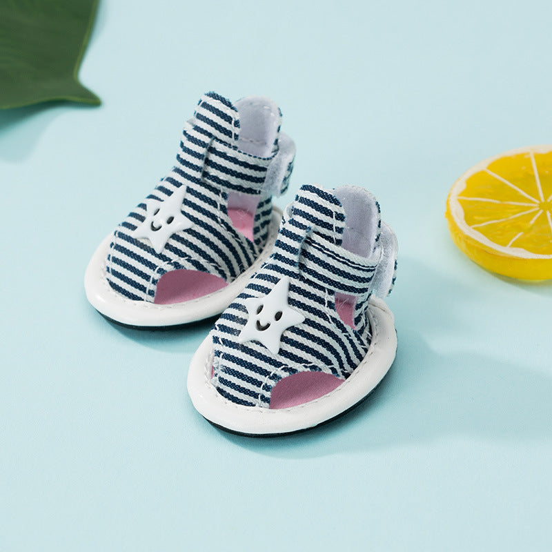 Striped Dog Sandals Anti-Slip Soft Puppy Shoes Adjustable Velcro Breathable Pet Footwear for Small Dogs