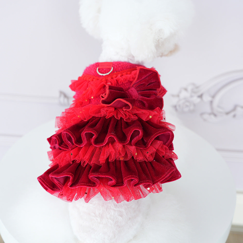 Velvet Tulle Pet Dress with Bow