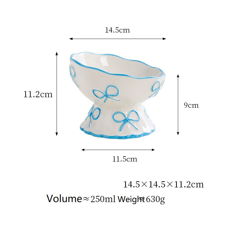 Cute Bow Ceramic Pet Bowl Elevated Princess Dog Cat Feeding Bowl