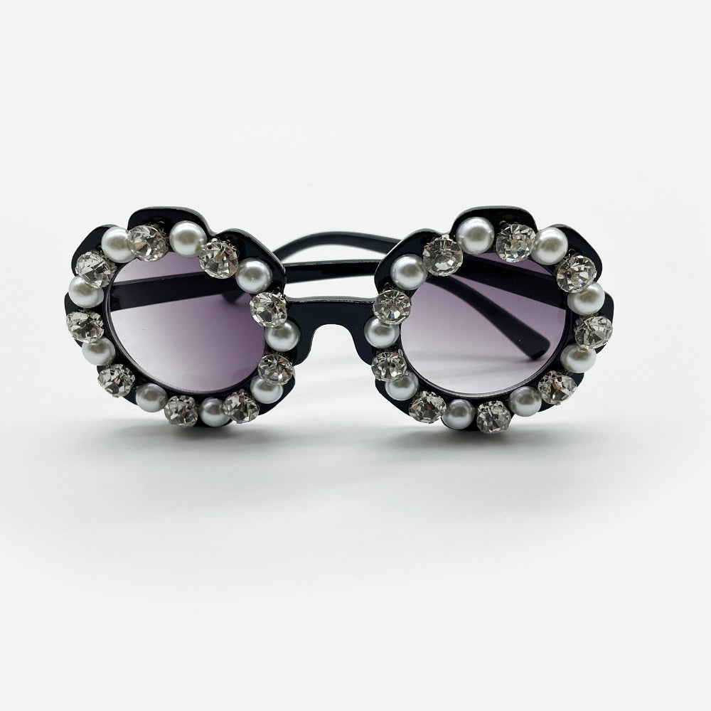Pearl Rhinestone Flower Pet Sunglasses – Luxury Fashion Dog Glasses