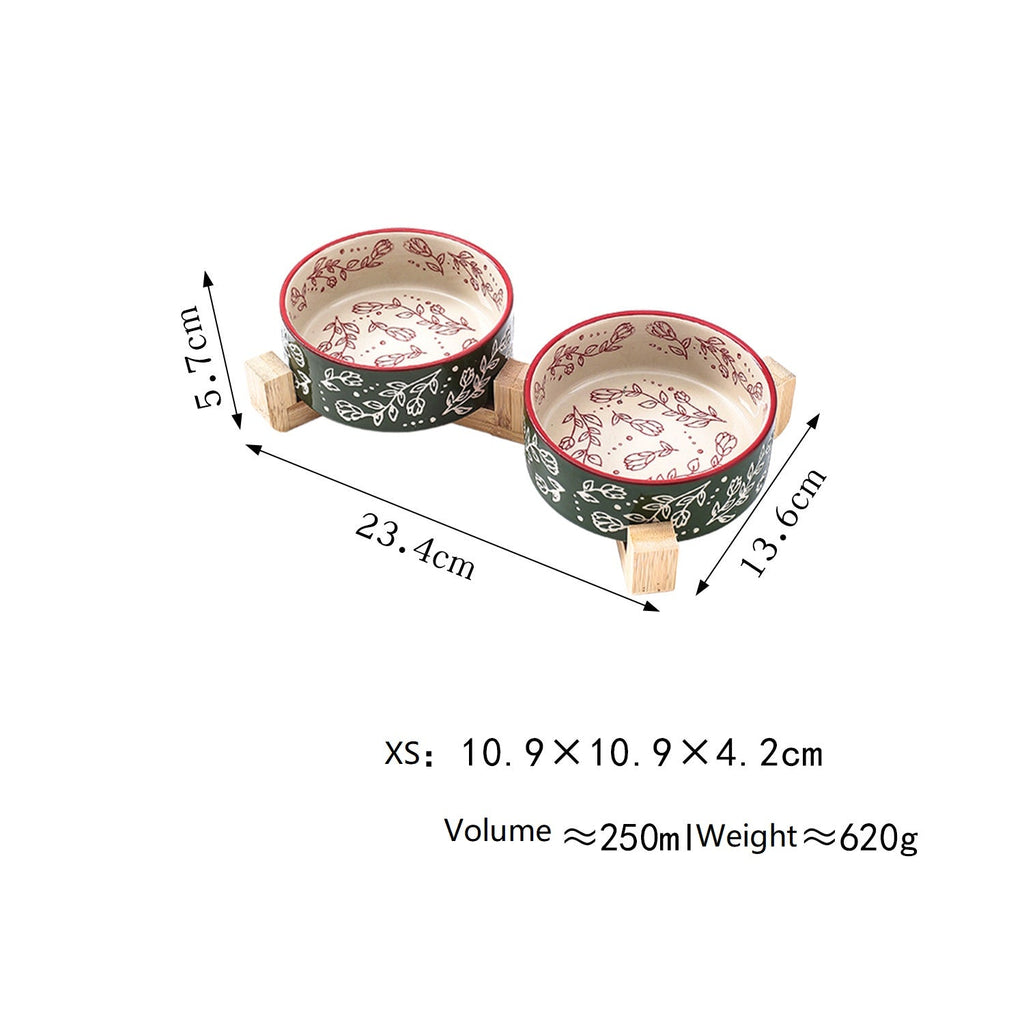 Pet Ceramic Bowl With Stand Garden Pattern