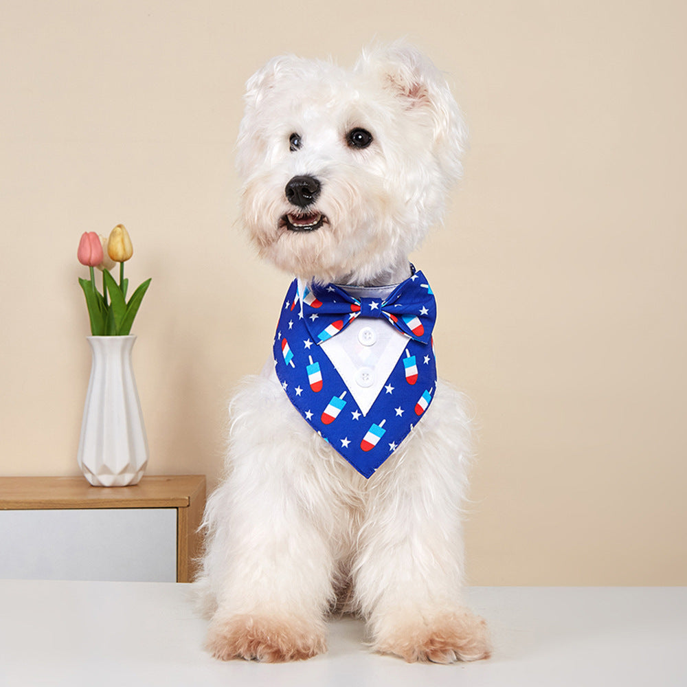 Patriotic Popsicle Dog Tuxedo Bandana Collar – 4th of July Bow Tie Pet Bib Scarf USA