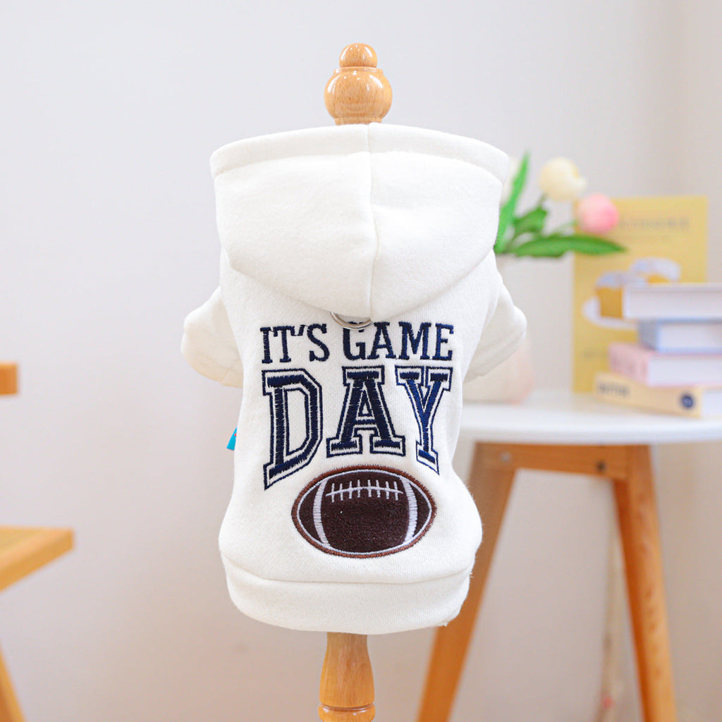 Game Day Dog Hoodie — Football Embroidery & Cozy Fleece