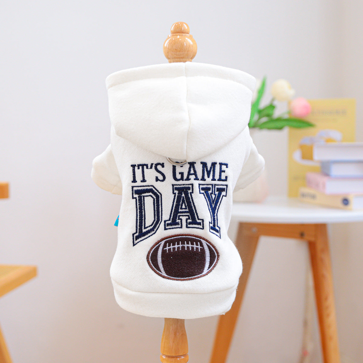 Game Day Dog Hoodie — Football Embroidery & Cozy Fleece