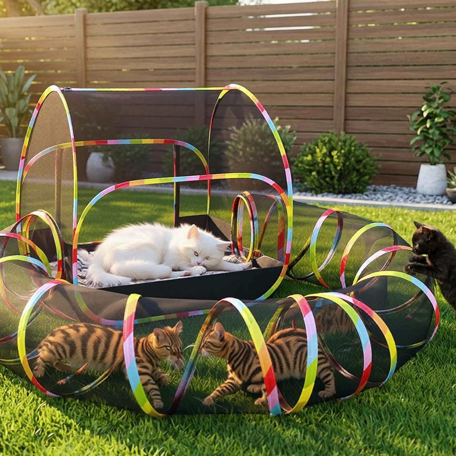 Outdoor Cat Enclosure with 134" Tunnel, XL Pop-Up Cat Tent & Playpen 2-In-1 Cat Enclosures Set