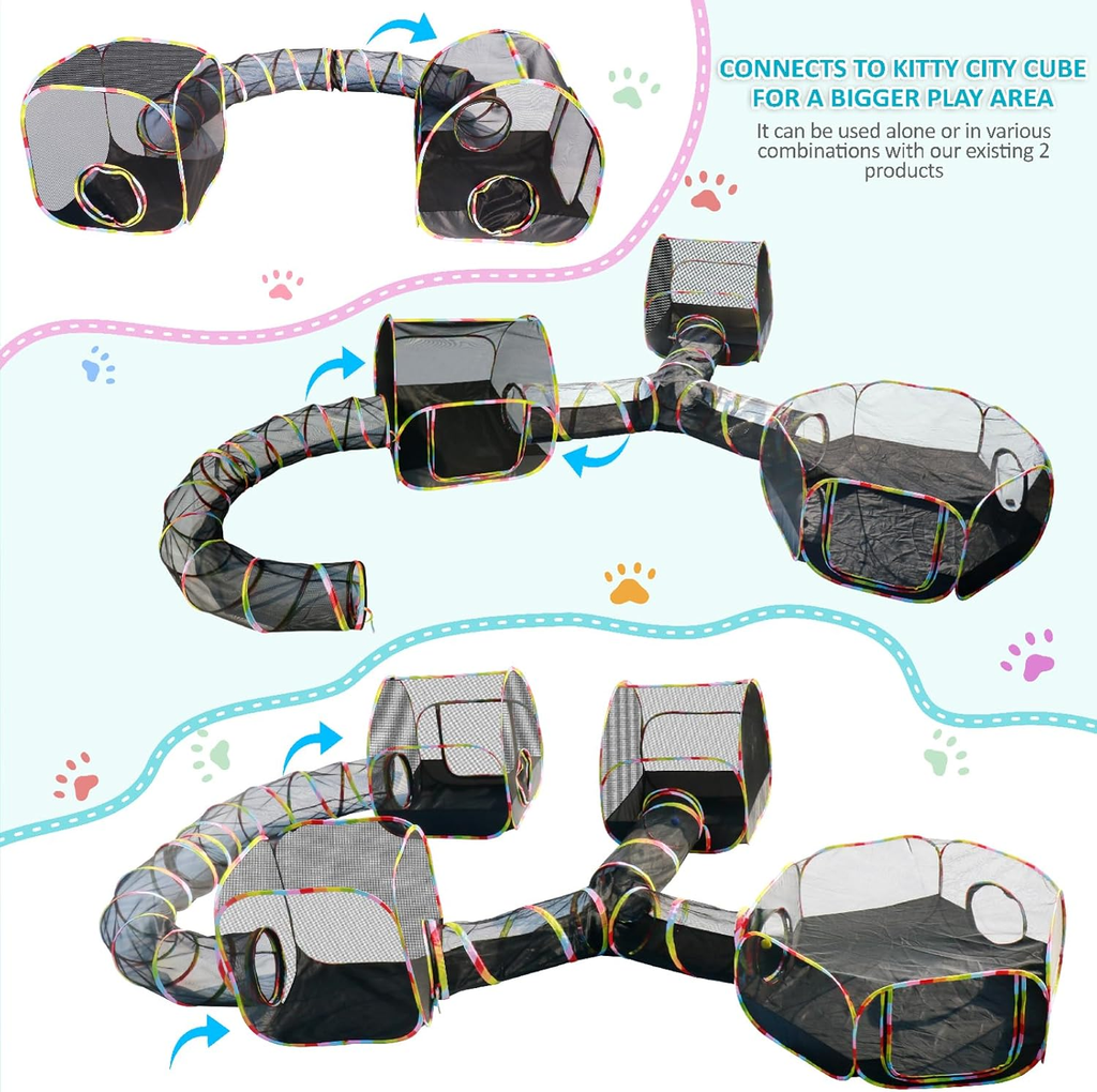 Outdoor Cat Enclosure with 134" Tunnel, XL Pop-Up Cat Tent & Playpen