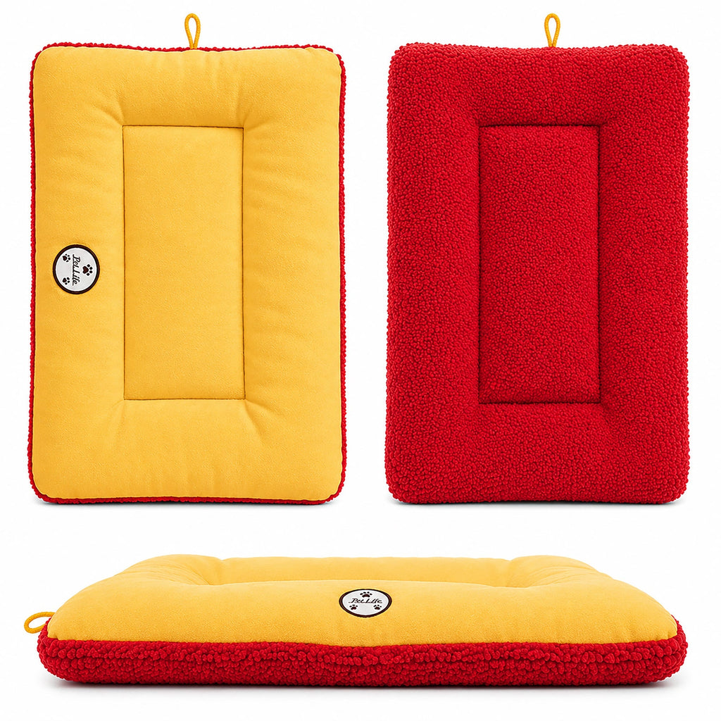 Pet Life ® 'Eco-Paw' Reversible Eco-Friendly Recyclabled Polyfill Fashion Designer Pet Dog Bed Mat Lounge Orange And Red