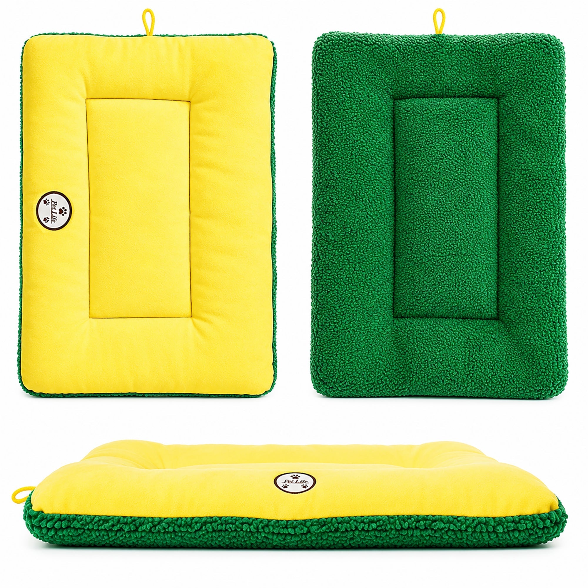 Pet Life ® 'Eco-Paw' Reversible Eco-Friendly Recyclabled Polyfill Fashion Designer Pet Dog Bed Mat Lounge Green And Yellow