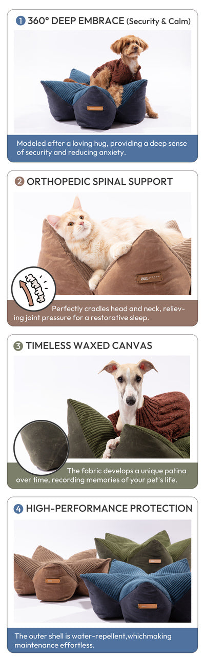 OULU X PEHOM - CUDDLE PET PILLOW BED- Navy Blue / Olive Green / Canyon Brown