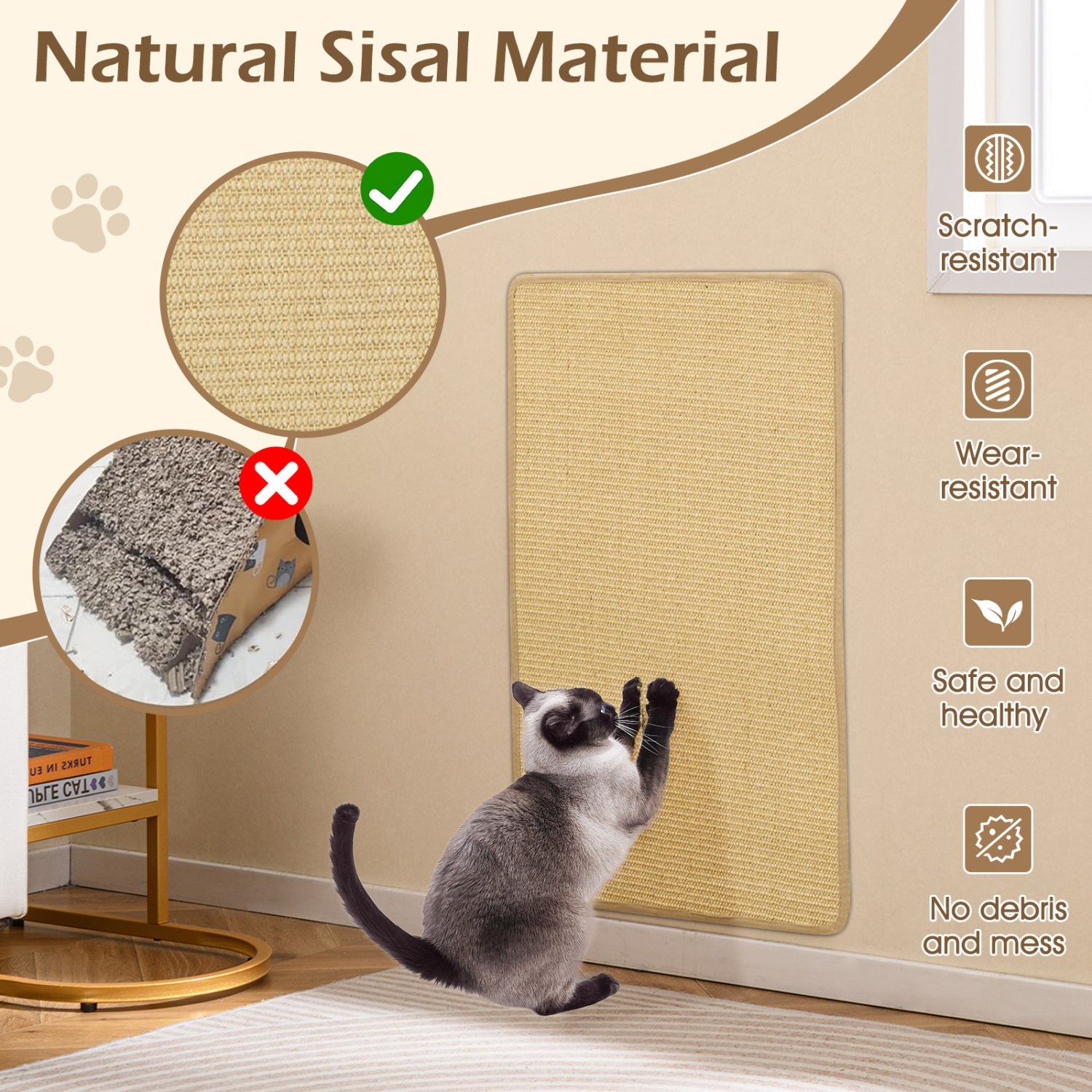 2 Piece Cat Scratcher Mat Set 32 x 20 Inch Natural Sisal Pads