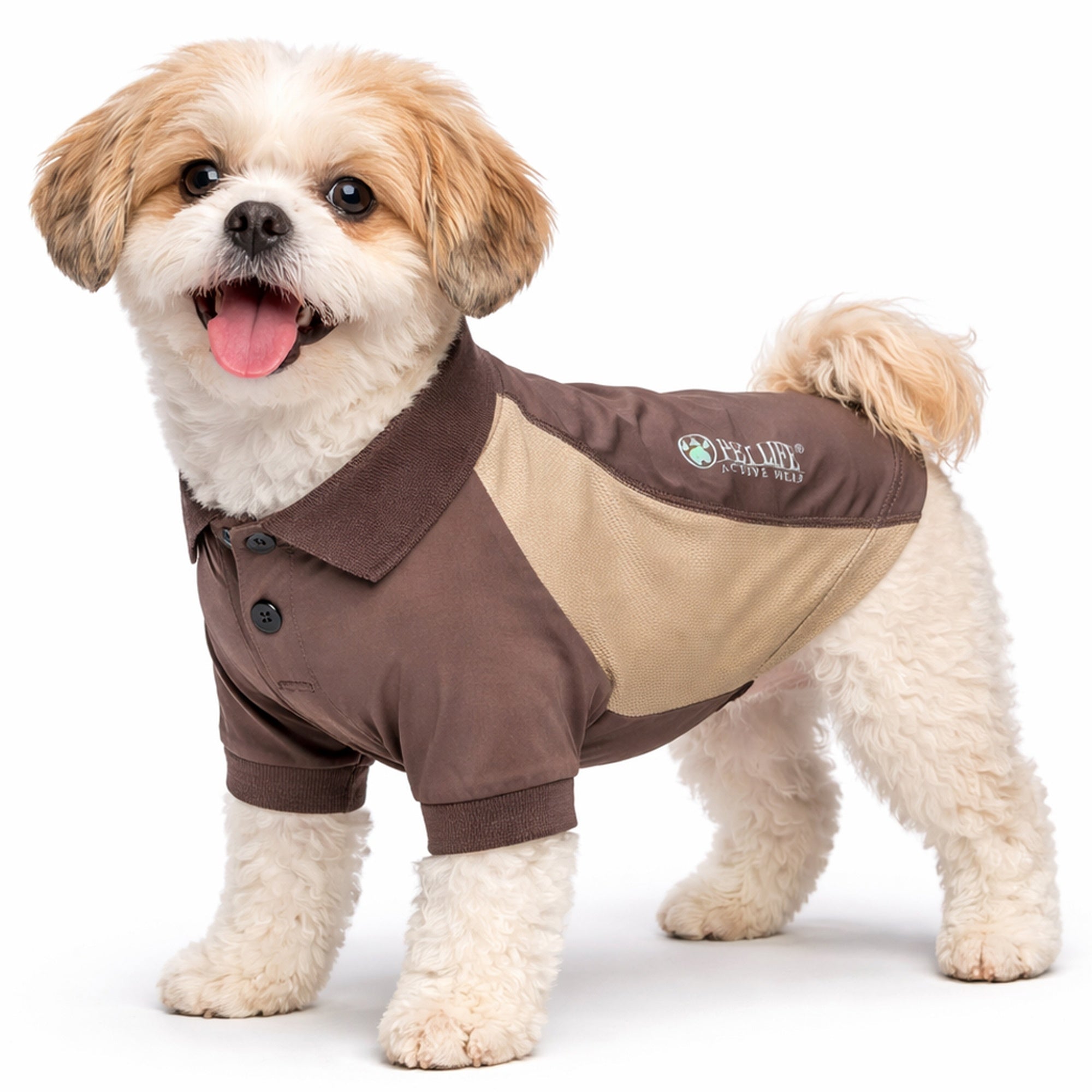 Pet Life ® Active 'Barko Pawlo' Relax-Stretch Quick-Drying Performance Dog Polo T-Shirt Brown