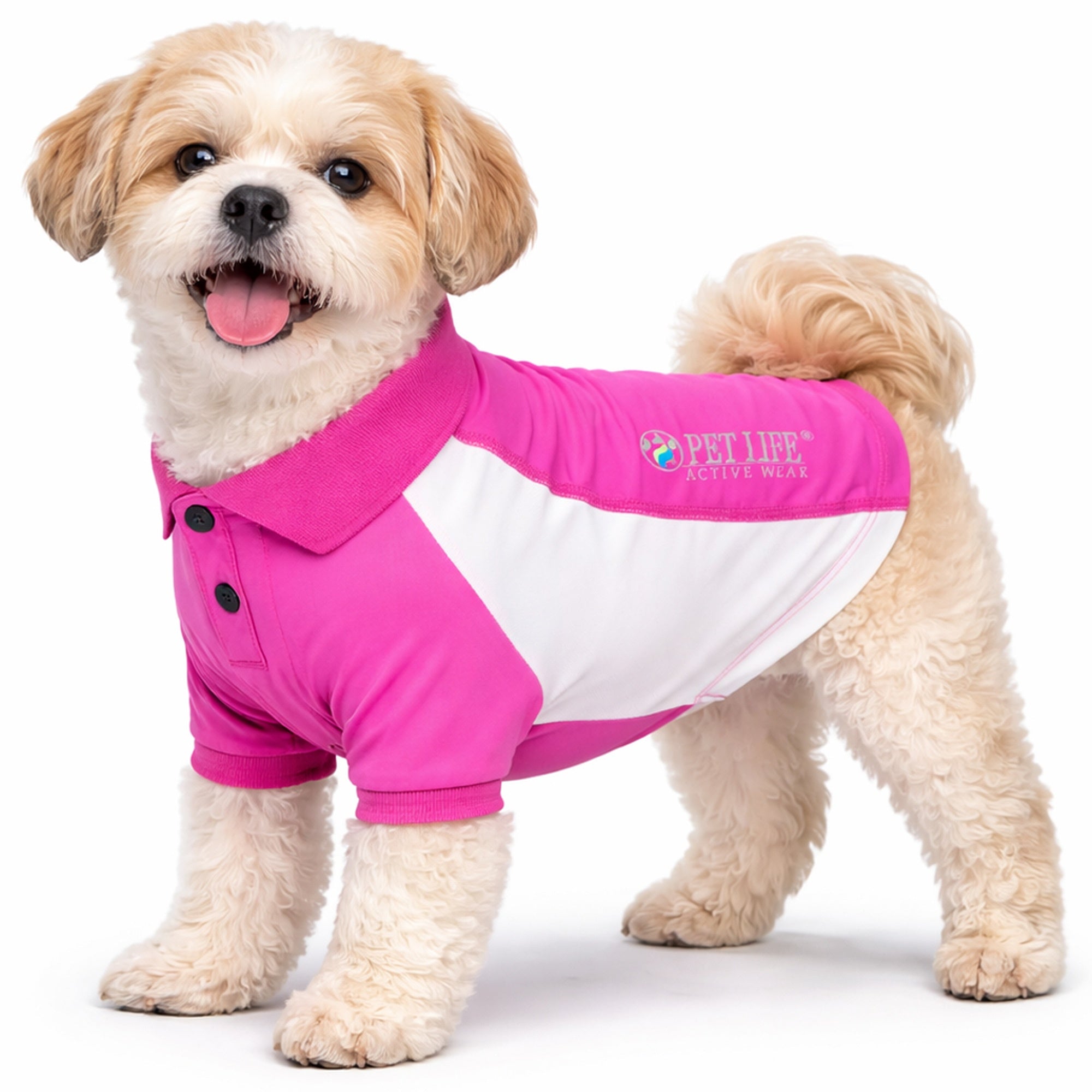 Pet Life ® Active 'Barko Pawlo' Relax-Stretch Quick-Drying Performance Dog Polo T-Shirt Pink With Light Pink