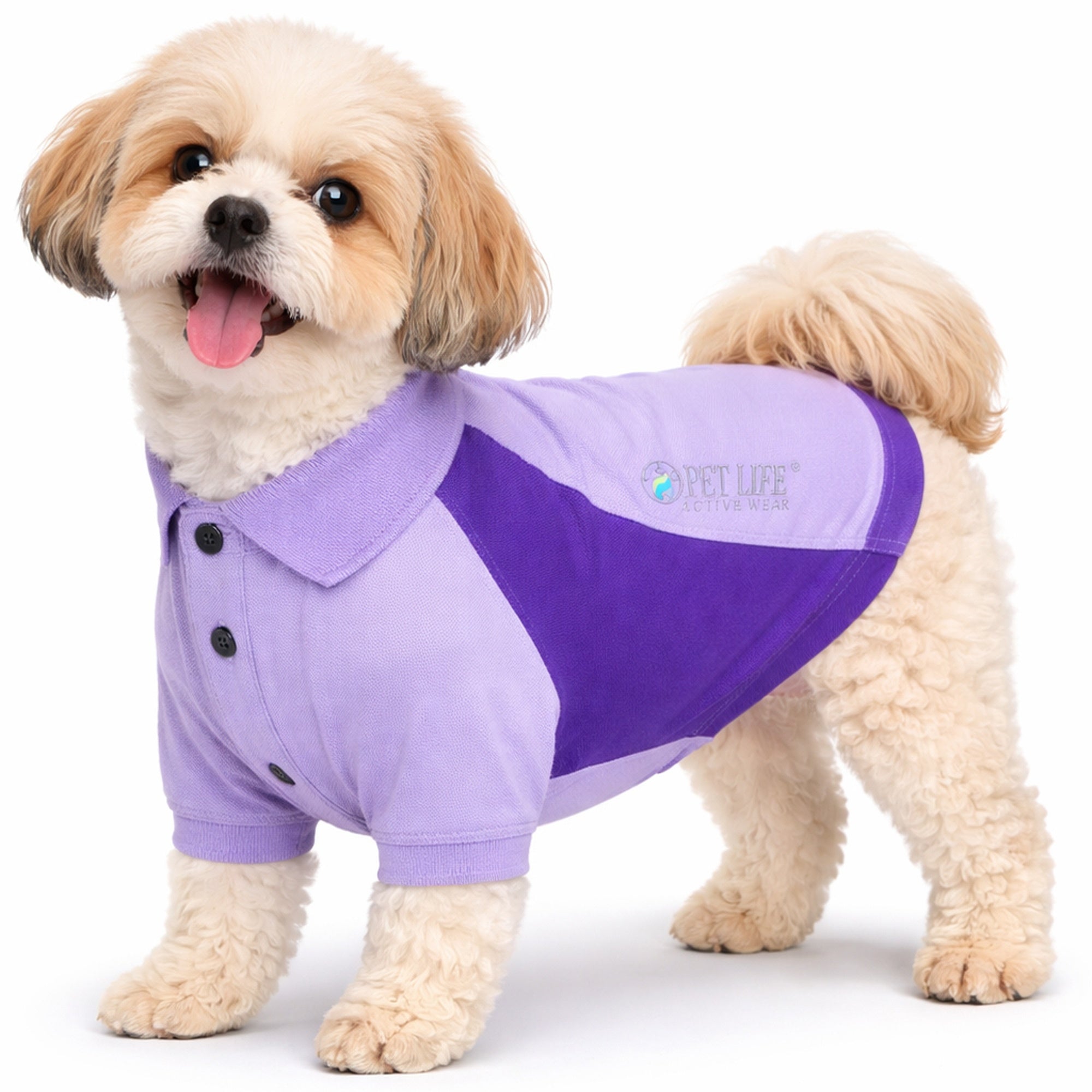 Pet Life ® Active 'Barko Pawlo' Relax-Stretch Quick-Drying Performance Dog Polo T-Shirt Lavander