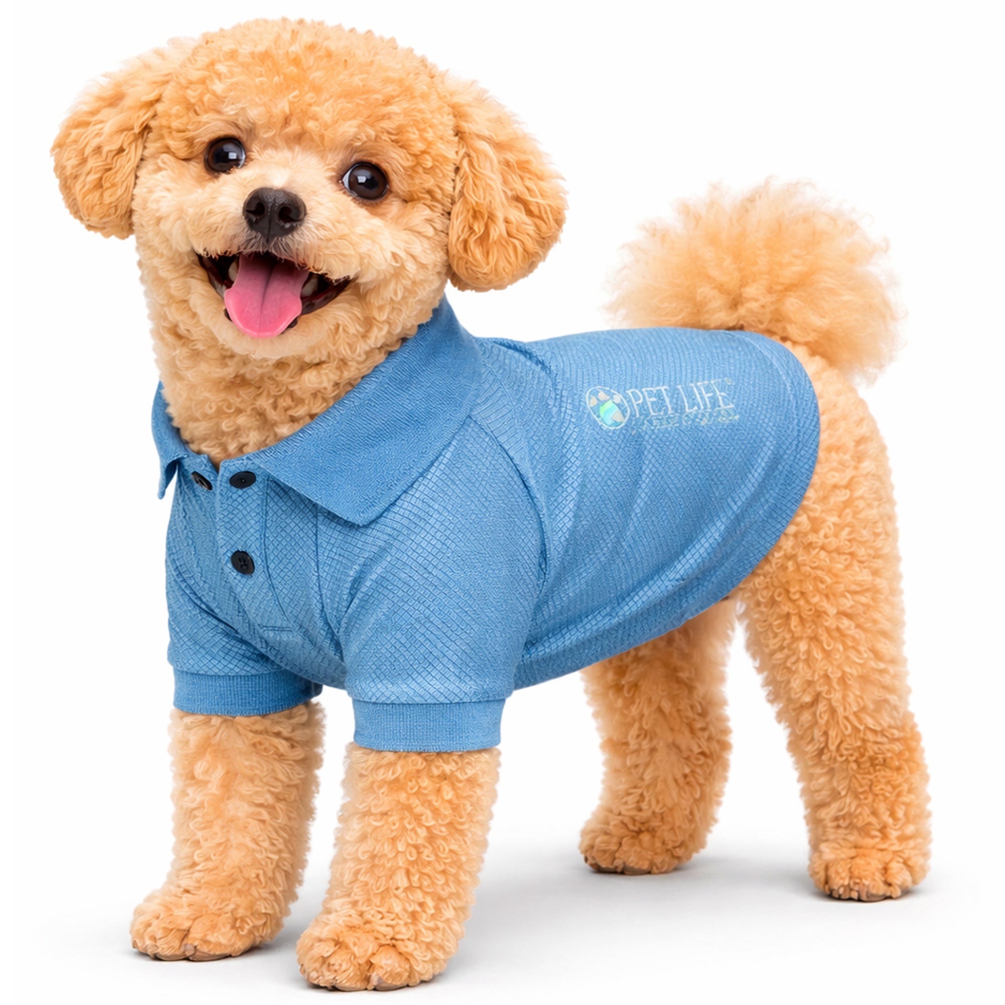 Pet Life ® Active 'Fur-Flex' Stretch and Quick-Dry Anti-Odor Fitness Yoga Dog Polo T-Shirt Blue