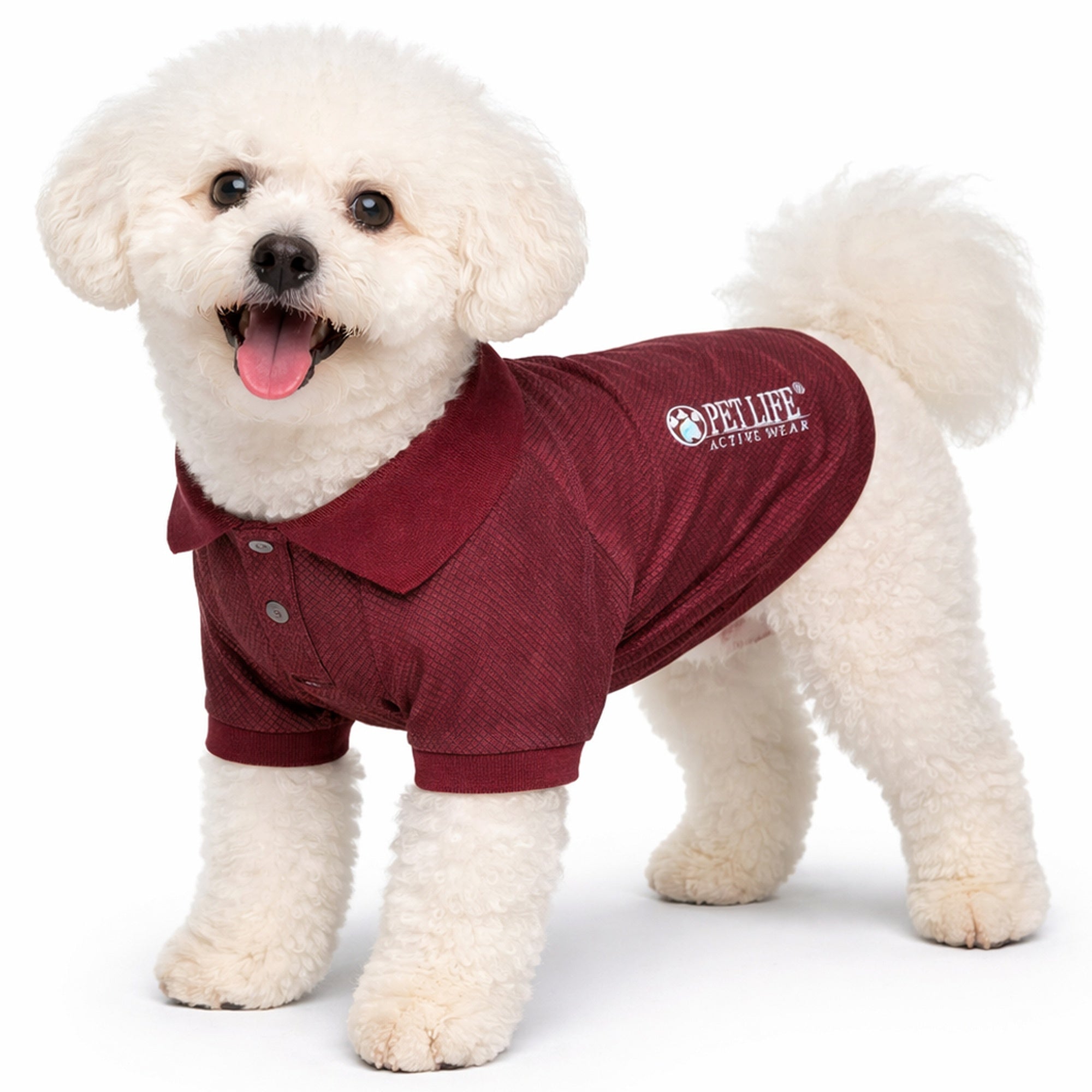 Pet Life ® Active 'Fur-Flex' Stretch and Quick-Dry Anti-Odor Fitness Yoga Dog Polo T-Shirt Burgundy