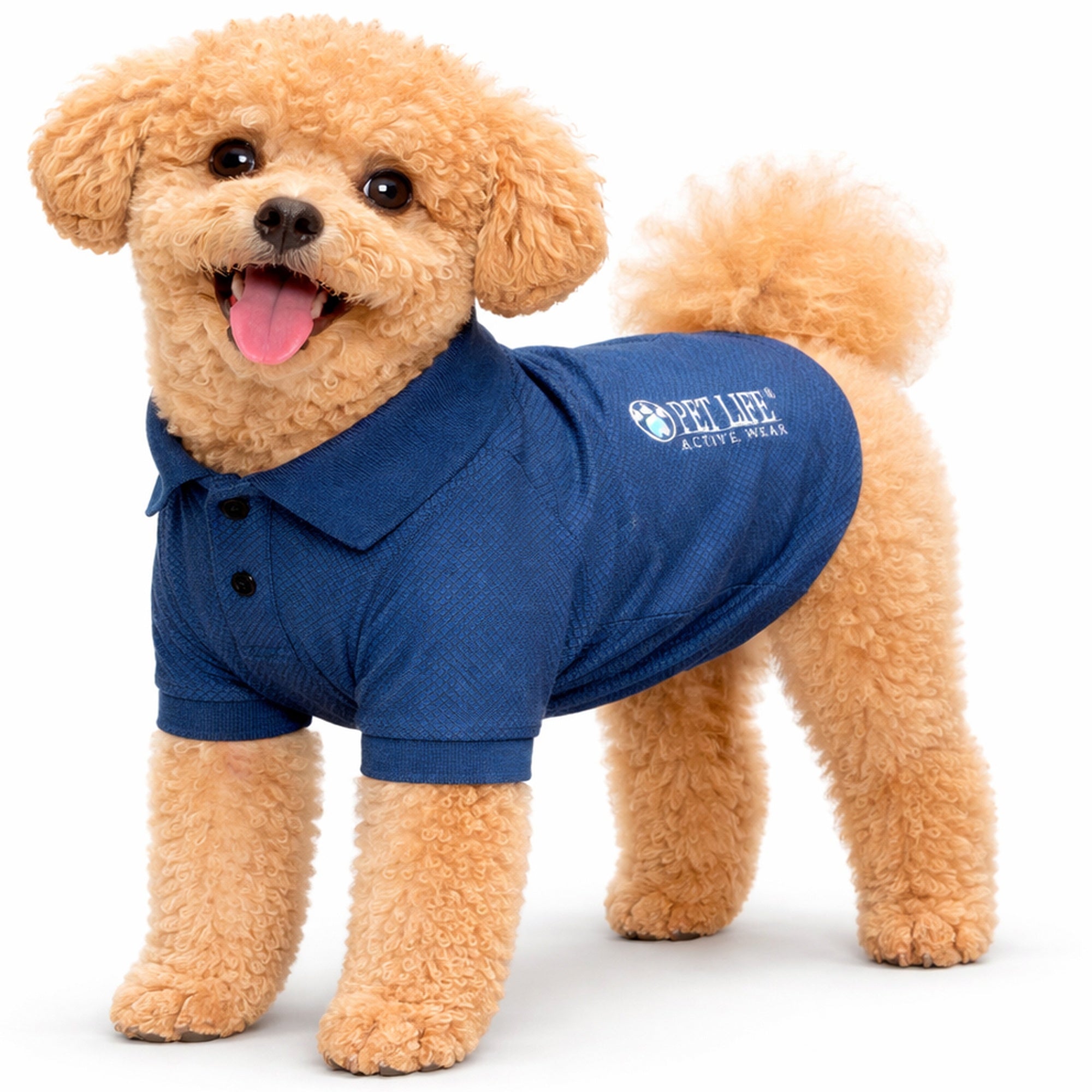 Pet Life ® Active 'Fur-Flex' Stretch and Quick-Dry Anti-Odor Fitness Yoga Dog Polo T-Shirt Navy