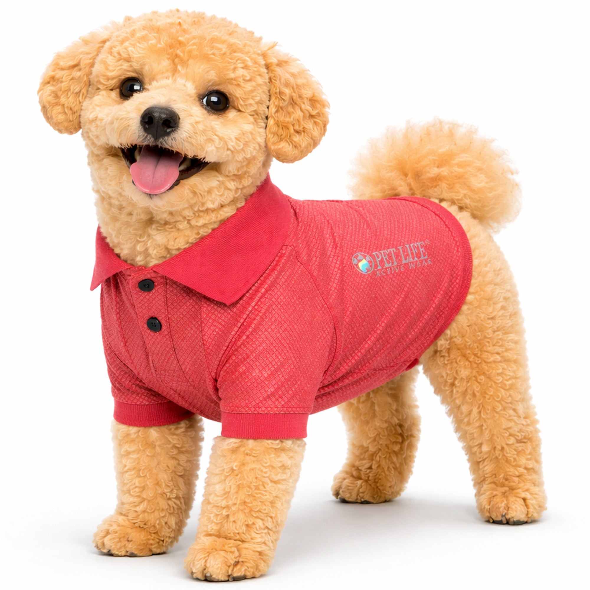Pet Life ® Active 'Fur-Flex' Stretch and Quick-Dry Anti-Odor Fitness Yoga Dog Polo T-Shirt Red