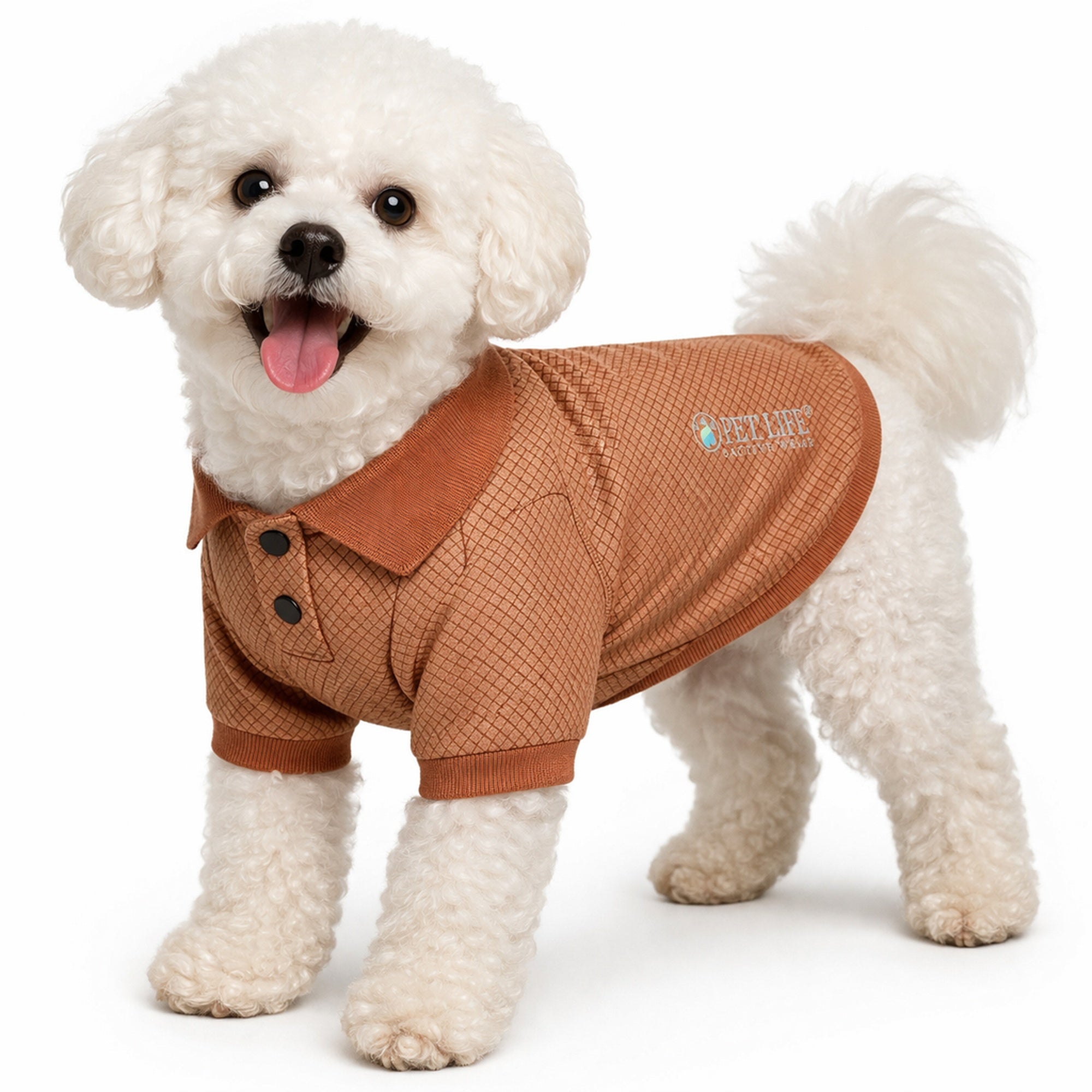 Pet Life ® Active 'Fur-Flex' Stretch and Quick-Dry Anti-Odor Fitness Yoga Dog Polo T-Shirt Tan