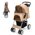 Folding Pet Stroller with Storage Basket and Adjustable Canopy-Navy