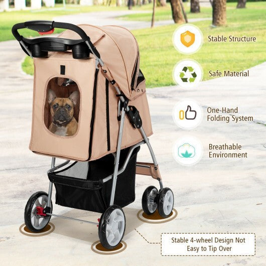 Folding Pet Stroller with Storage Basket and Adjustable Canopy-Navy