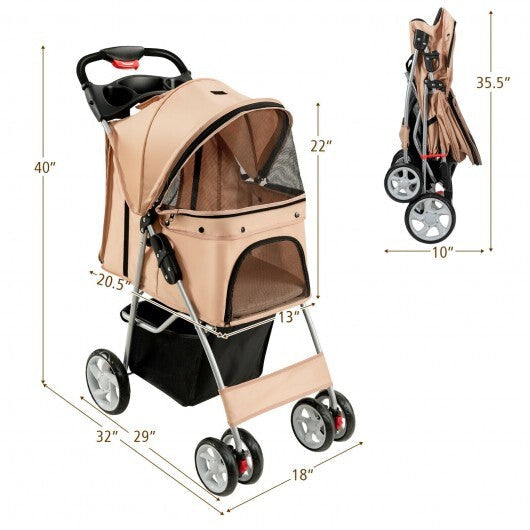 Folding Pet Stroller with Storage Basket and Adjustable Canopy-Navy