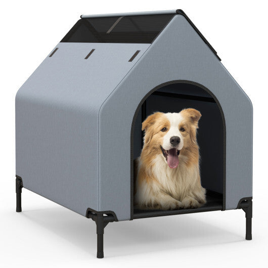 Large/Middle/Small Outdoor Elevated Pet House with Ventilated Windows-L