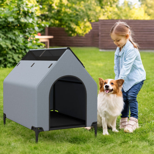 Large/Middle/Small Outdoor Elevated Pet House with Ventilated Windows-L